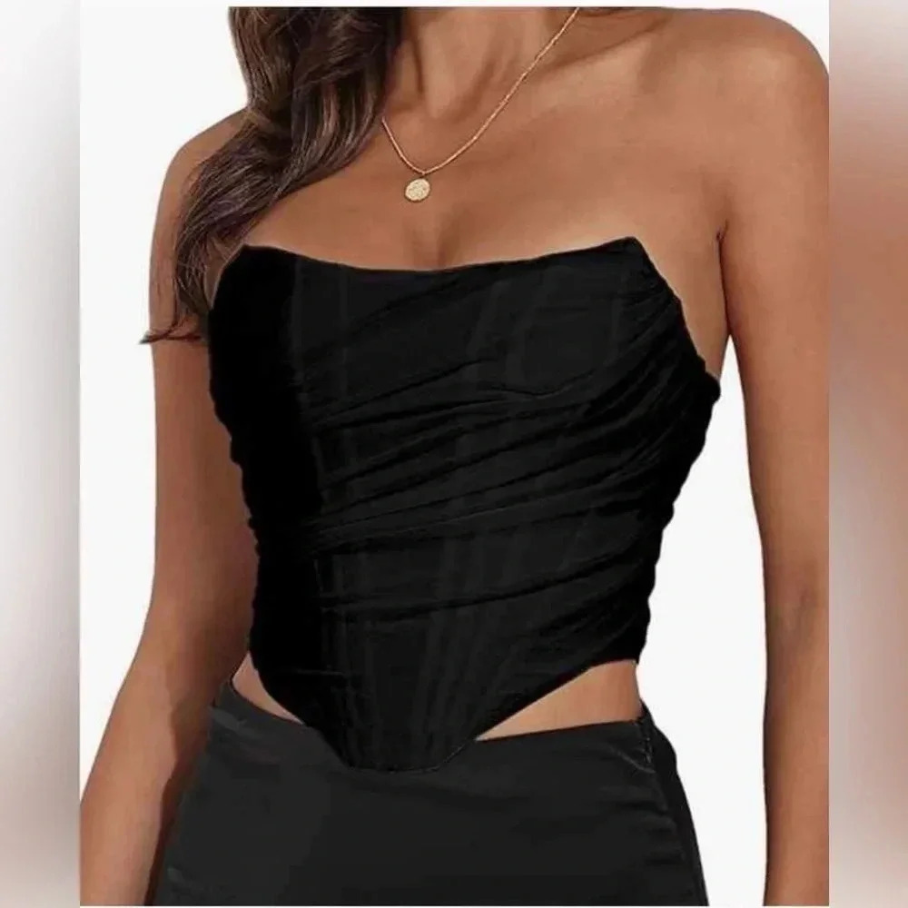 Baonmy Strapless  Corset Black Zip Up Size Medium